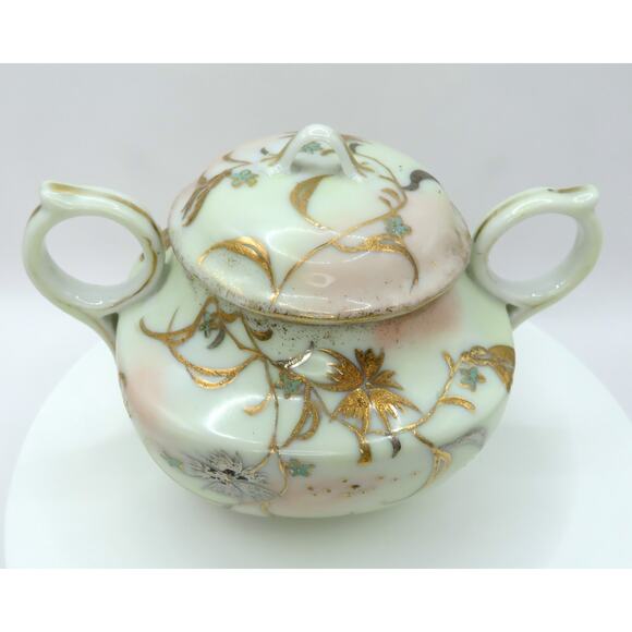 Vintage Nippon Style Moriage Creamer & Sugar Bowl Set Hand Painted Gold Floral - Picture 12 of 16